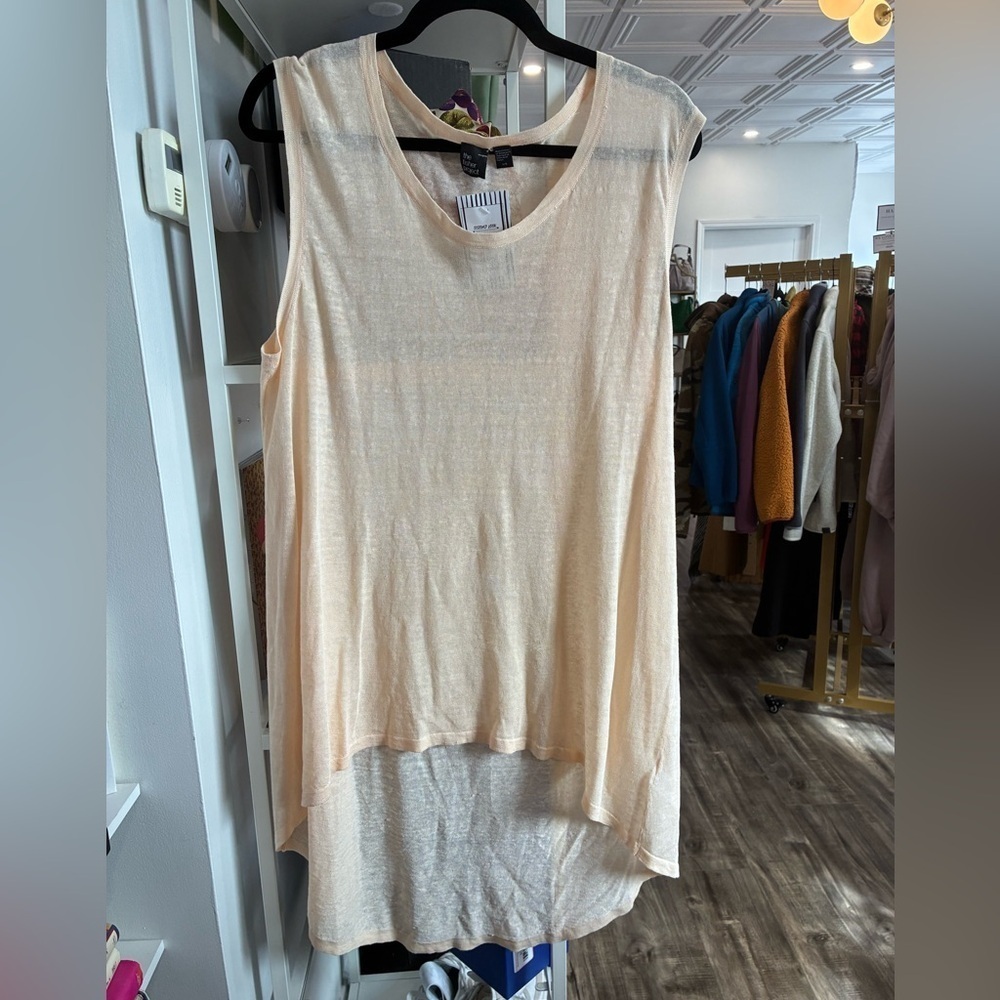 The Fisher Project Womens Hi-Low Tunic Top Sz L Peach Linen Blend